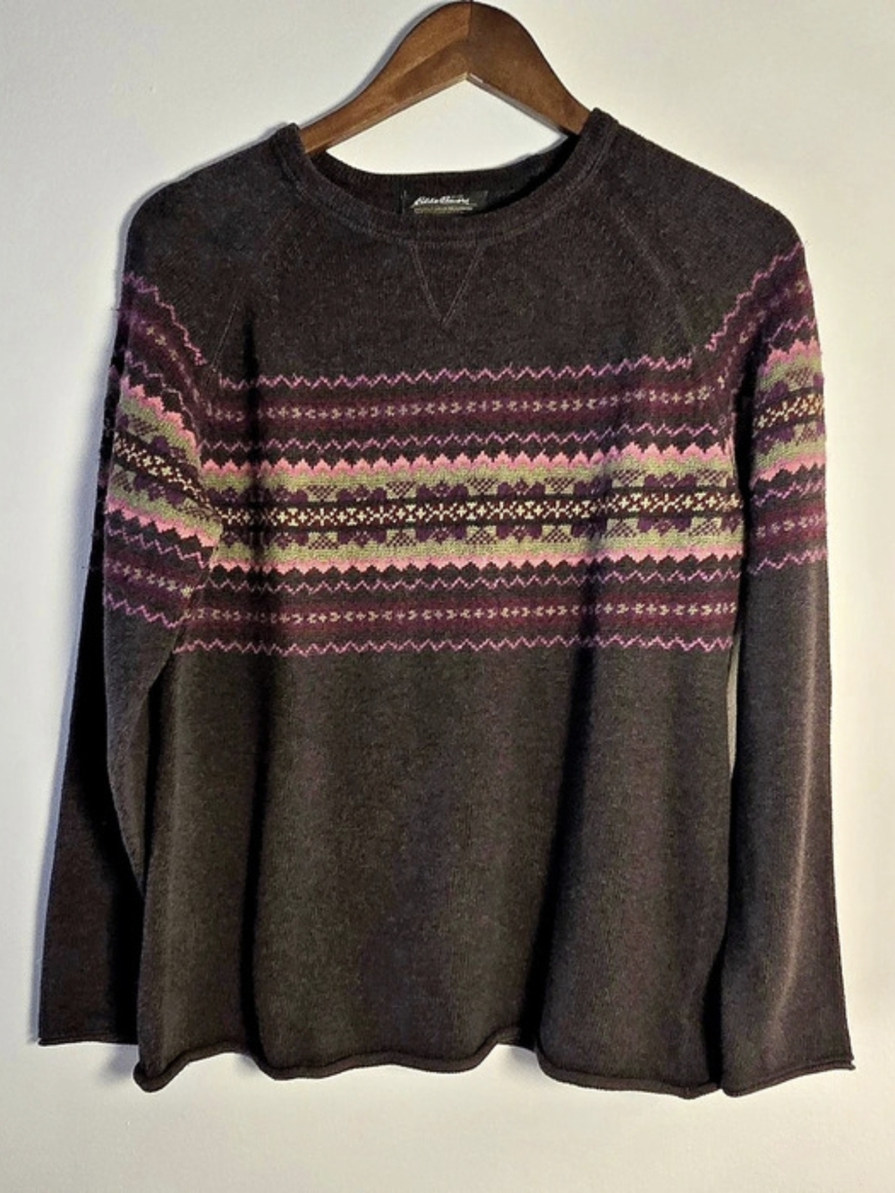 Vintage Eddie Bauer Ladies Cotton Wool Angora Fair Isle Sweater M